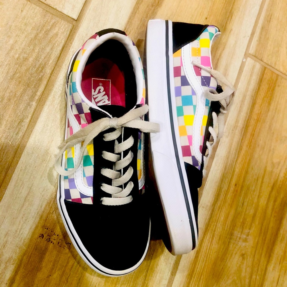 Little girls rainbow checkered Vans